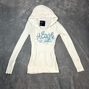 Vintage Y2K American Eagle Pullover Hoodie Womens M Kangaroo Pocket Waffle Knit